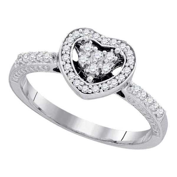 10kt White Gold Women's Round Diamond Simple Heart Halo Ring 1/4 Cttw - FREE Shipping (US/CAN)-Gold & Diamond Heart Rings-5-JadeMoghul Inc.