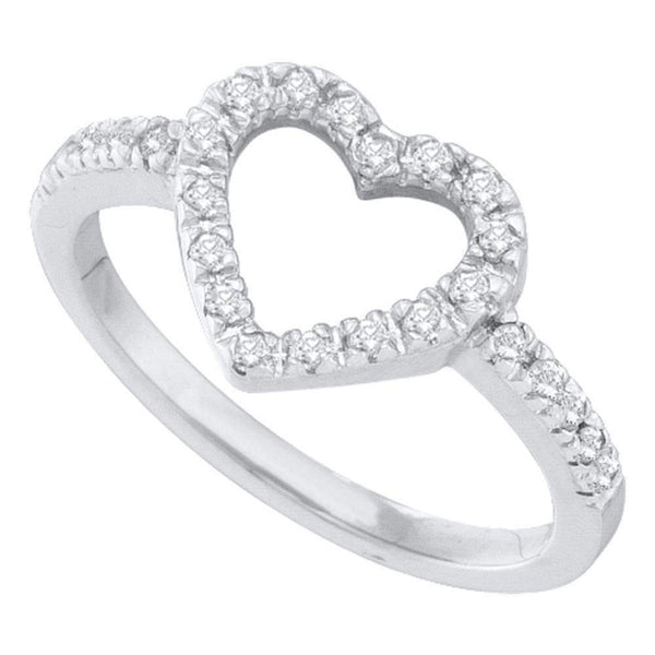 10kt White Gold Women's Round Diamond Simple Heart Outline Ring 1/5 Cttw - FREE Shipping (US/CAN)-Gold & Diamond Heart Rings-5-JadeMoghul Inc.