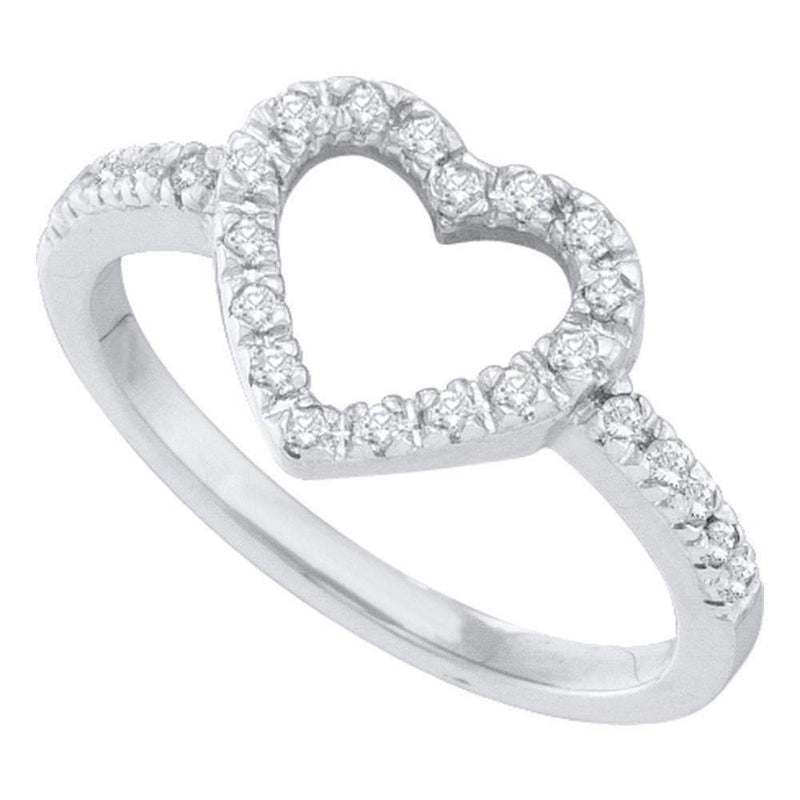 10kt White Gold Women's Round Diamond Simple Heart Outline Ring 1/5 Cttw - FREE Shipping (US/CAN)-Gold & Diamond Heart Rings-5-JadeMoghul Inc.