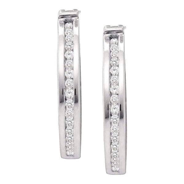 10kt White Gold Women's Round Diamond Single Row Channel-set Hoop Earrings 1-6 Cttw - FREE Shipping (US/CAN)-Gold & Diamond Earrings-JadeMoghul Inc.