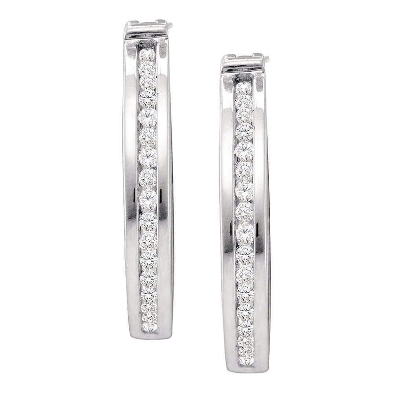 10kt White Gold Women's Round Diamond Single Row Channel-set Hoop Earrings 1-6 Cttw - FREE Shipping (US/CAN)-Gold & Diamond Earrings-JadeMoghul Inc.