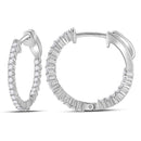 10kt White Gold Women's Round Diamond Single Row Hoop Earrings 1-2 Cttw - FREE Shipping (US/CAN)-Gold & Diamond Earrings-JadeMoghul Inc.