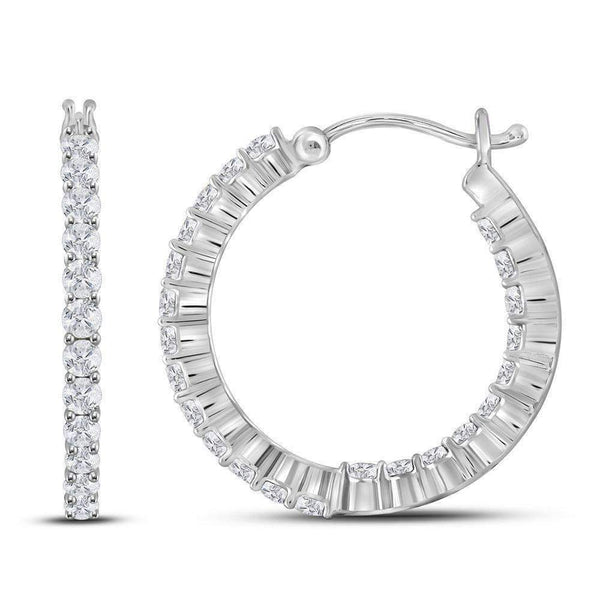 10kt White Gold Women's Round Diamond Single Row Hoop Earrings 1-3-8 Cttw - FREE Shipping (USA/CAN)-Gold & Diamond Earrings-JadeMoghul Inc.