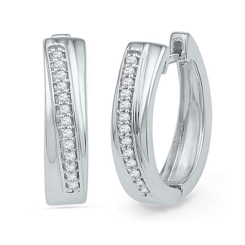 10kt White Gold Women's Round Diamond Single Row Hoop Earrings 1-6 Cttw - FREE Shipping (USA/CAN)-Gold & Diamond Earrings-JadeMoghul Inc.