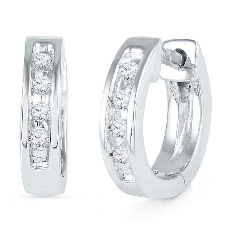 10kt White Gold Women's Round Diamond Single Row Huggie Earrings 1-20 Cttw - FREE Shipping (USA/CAN)-Gold & Diamond Earrings-JadeMoghul Inc.