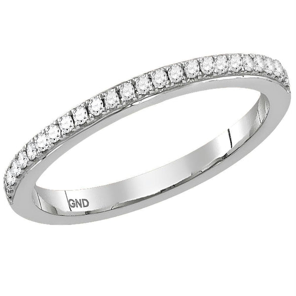 10kt White Gold Womens Round Diamond Single Row Stackable Band Ring 1/8 Cttw-Gold & Diamond Rings-10.5-JadeMoghul Inc.