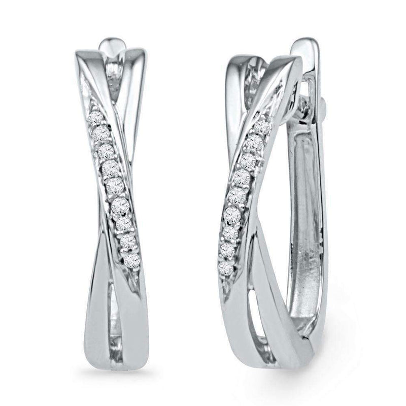 10kt White Gold Women's Round Diamond Slender Crossover Hoop Earrings 1-20 Cttw - FREE Shipping (USA/CAN)-Gold & Diamond Earrings-JadeMoghul Inc.