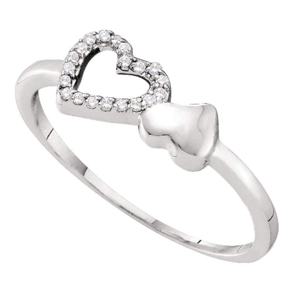 10kt White Gold Women's Round Diamond Slender Double Heart Ring 1/20 Cttw - FREE Shipping (US/CAN)-Gold & Diamond Heart Rings-5-JadeMoghul Inc.