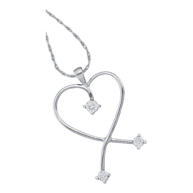 10kt White Gold Women's Round Diamond Slender Heart Pendant 1-20 Cttw - FREE Shipping (US/CAN)-Gold & Diamond Pendants & Necklaces-JadeMoghul Inc.