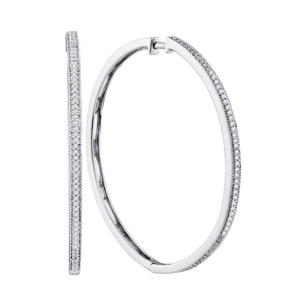 10kt White Gold Women's Round Diamond Slender Large Milgrain Hoop Earrings 1-3 Cttw - FREE Shipping (USA/CAN)-Gold & Diamond Earrings-JadeMoghul Inc.