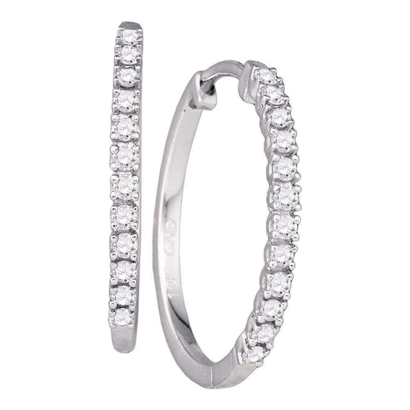 10kt White Gold Women's Round Diamond Slender Single Row Hoop Earrings 1-5 Cttw - FREE Shipping (US/CAN)-Gold & Diamond Earrings-JadeMoghul Inc.