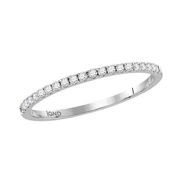 10kt White Gold Womens Round Diamond Slender Stackable Band Ring 1-6 Cttw-Gold & Diamond Rings-JadeMoghul Inc.