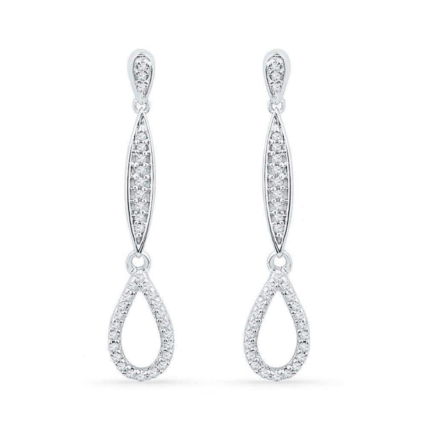 10kt White Gold Womens Round Diamond Slender Teardrop Dangle Earrings 1-5 Cttw - FREE Shipping (US/CAN)-Gold & Diamond Earrings-JadeMoghul Inc.