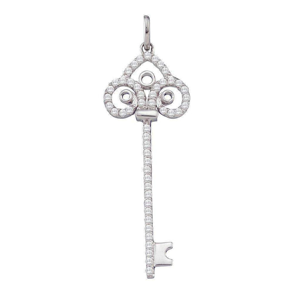 10kt White Gold Women's Round Diamond Slender Trefoil Key Love Pendant 1-2 Cttw - FREE Shipping (US/CAN)-Gold & Diamond Pendants & Necklaces-JadeMoghul Inc.