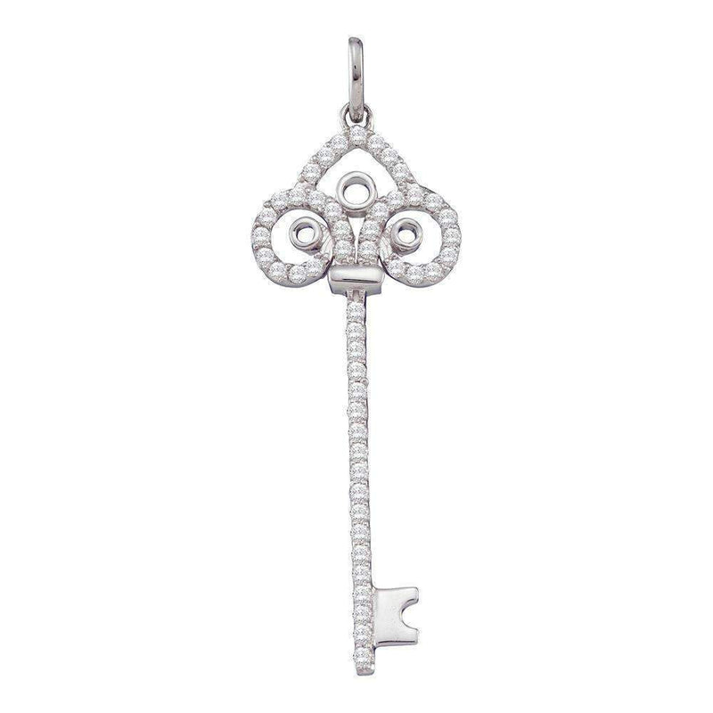 10kt White Gold Women's Round Diamond Slender Trefoil Key Love Pendant 1-2 Cttw - FREE Shipping (US/CAN)-Gold & Diamond Pendants & Necklaces-JadeMoghul Inc.