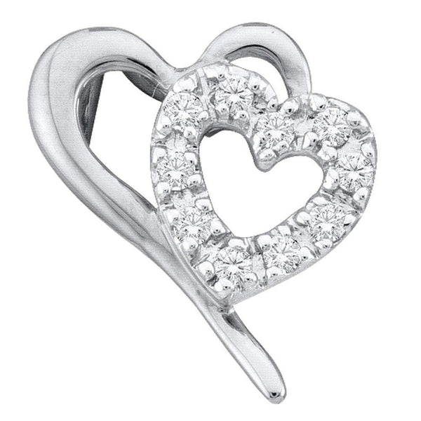 10kt White Gold Women's Round Diamond Small Dainty Heart Pendant 1-10 Cttw - FREE Shipping (US/CAN)-Gold & Diamond Pendants & Necklaces-JadeMoghul Inc.