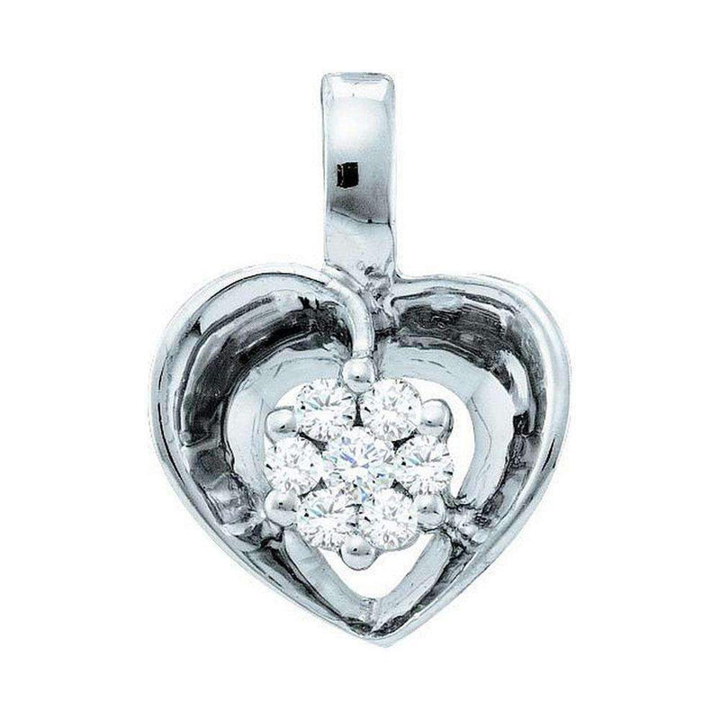 10kt White Gold Women's Round Diamond Small Heart Cluster Pendant 1-12 Cttw - FREE Shipping (US/CAN)-Gold & Diamond Pendants & Necklaces-JadeMoghul Inc.