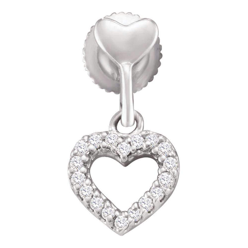 10kt White Gold Women's Round Diamond Small Heart Dangle Screwback Earrings 1-5 Cttw - FREE Shipping (US/CAN)-Gold & Diamond Earrings-JadeMoghul Inc.