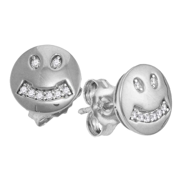 10kt White Gold Women's Round Diamond Smiley Face Screwback Earrings 1-20 Cttw - FREE Shipping (US/CAN)-Gold & Diamond Earrings-JadeMoghul Inc.