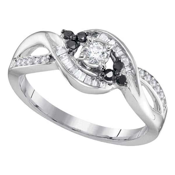 10kt White Gold Women's Round Diamond Solitaire Black-accent Bridal Wedding Engagement Ring 1/3 Cttw - FREE Shipping (US/CAN)-Wedding Jewelry-5-JadeMoghul Inc.