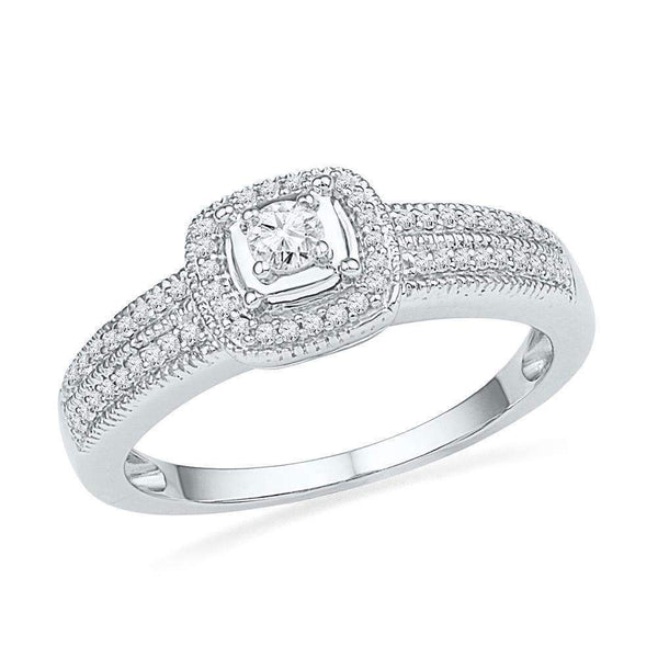 10kt White Gold Women's Round Diamond Solitaire Double Row Milgrain Bridal Wedding Engagement Ring 1/4 Cttw - FREE Shipping (US/CAN)-Gold & Diamond Engagement & Anniversary Rings-5-JadeMoghul Inc.