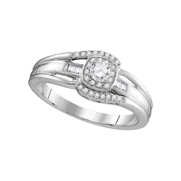 10kt White Gold Women's Round Diamond Solitaire Halo Bridal Wedding Engagement Ring 1/2 Cttw - FREE Shipping (USA/CAN)-Gold & Diamond Engagement & Anniversary Rings-5-JadeMoghul Inc.