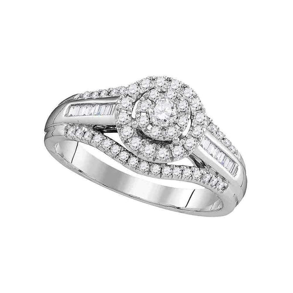 10kt White Gold Women's Round Diamond Solitaire Halo Bridal Wedding Engagement Ring 1/2 Cttw - FREE Shipping (USA/CAN)-Gold & Diamond Engagement & Anniversary Rings-5-JadeMoghul Inc.