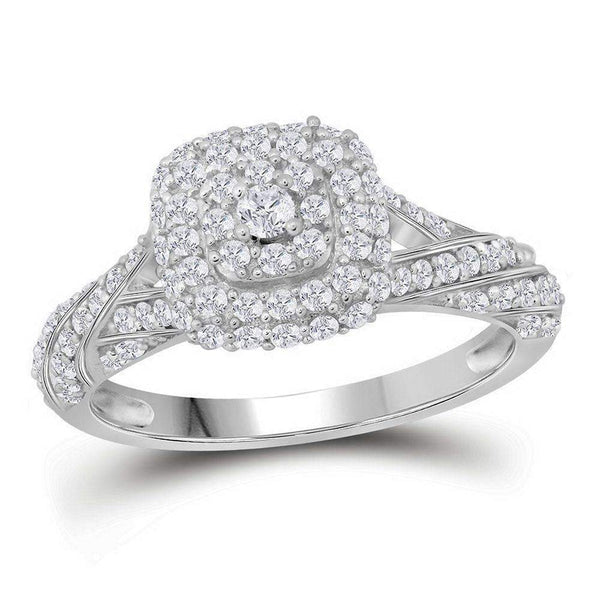 10kt White Gold Women's Round Diamond Solitaire Halo Bridal Wedding Engagement Ring 3/4 Cttw - FREE Shipping (US/CAN)-Gold & Diamond Engagement & Anniversary Rings-6.5-JadeMoghul Inc.