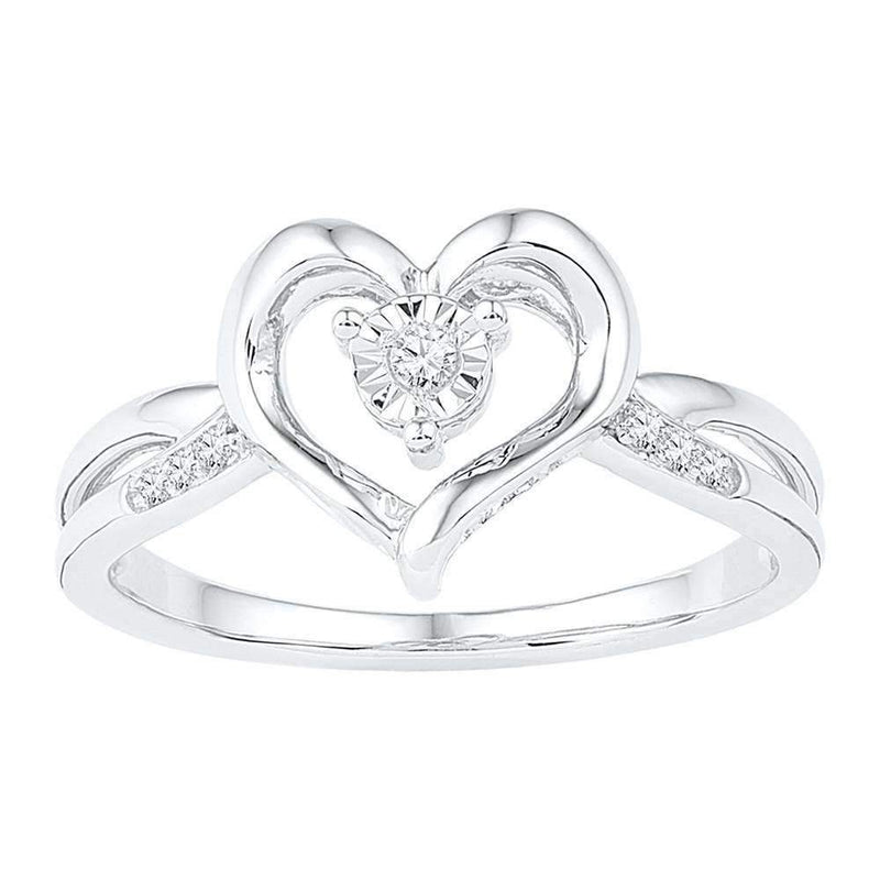 10kt White Gold Women's Round Diamond Solitaire Heart Ring 1/20 Cttw