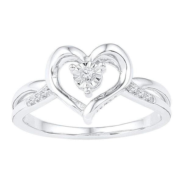 10kt White Gold Women's Round Diamond Solitaire Heart Ring 1/20 Cttw - FREE Shipping (US/CAN)-Gold & Diamond Heart Rings-5-JadeMoghul Inc.