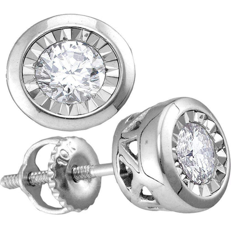 10kt White Gold Women's Round Diamond Solitaire Illusion-set Stud Earrings 1-10 Cttw - FREE Shipping (USA/CAN)-Gold & Diamond Earrings-JadeMoghul Inc.