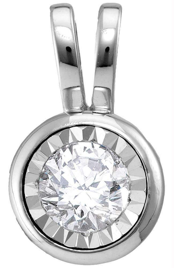 10kt White Gold Women's Round Diamond Solitaire Pendant 1-4 Cttw - FREE Shipping (US/CAN)-Gold & Diamond Pendants & Necklaces-JadeMoghul Inc.