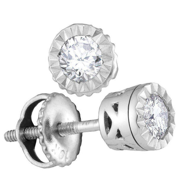 10kt White Gold Women's Round Diamond Solitaire Screwback Stud Earrings 1-4 Cttw - FREE Shipping (USA/CAN)-Gold & Diamond Earrings-JadeMoghul Inc.