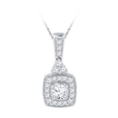 10kt White Gold Women's Round Diamond Solitaire Square Framed Pendant 1-2 Cttw - FREE Shipping (US/CAN)-Gold & Diamond Pendants & Necklaces-JadeMoghul Inc.