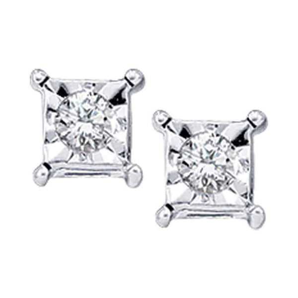 10kt White Gold Women's Round Diamond Solitaire Square Stud Earrings 1-20 Cttw - FREE Shipping (USA/CAN)-Gold & Diamond Earrings-JadeMoghul Inc.