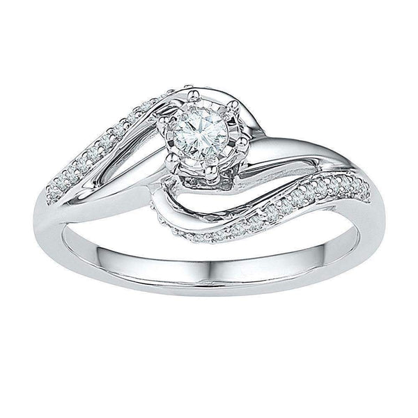 10kt White Gold Women's Round Diamond Solitaire Swirl Bridal Wedding Engagement Ring 1/5 Cttw - FREE Shipping (US/CAN)-Wedding Jewelry-5-JadeMoghul Inc.