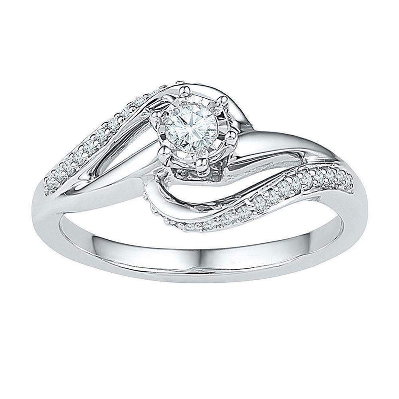 10kt White Gold Women's Round Diamond Solitaire Swirl Bridal Wedding Engagement Ring 1/5 Cttw - FREE Shipping (US/CAN)-Wedding Jewelry-5-JadeMoghul Inc.