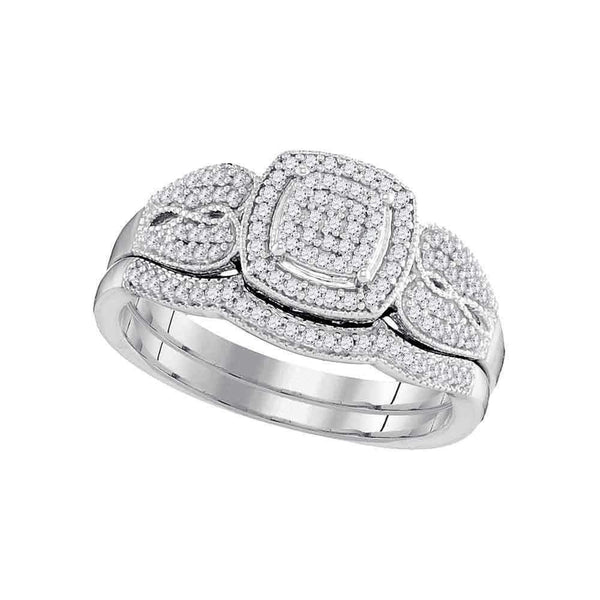 10kt White Gold Women's Round Diamond Square Bridal Wedding Engagement Ring Band Set 1/3 Cttw - FREE Shipping (US/CAN)-Gold & Diamond Wedding Ring Sets-6-JadeMoghul Inc.