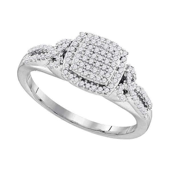 10kt White Gold Women's Round Diamond Square Cluster Bridal Wedding Engagement Ring 1-3 Cttw - FREE Shipping (USA/CAN)-Gold & Diamond Engagement & Anniversary Rings-JadeMoghul Inc.