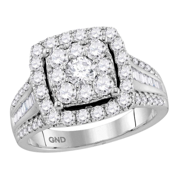 10kt White Gold Women's Round Diamond Square Cluster Bridal Wedding Engagement Ring 1-5/8 Cttw - FREE Shipping (US/CAN) (Certified)-Wedding Jewelry-6-JadeMoghul Inc.
