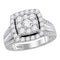 10kt White Gold Women's Round Diamond Square Cluster Bridal Wedding Engagement Ring 1-5/8 Cttw - FREE Shipping (US/CAN) (Certified)-Wedding Jewelry-6-JadeMoghul Inc.
