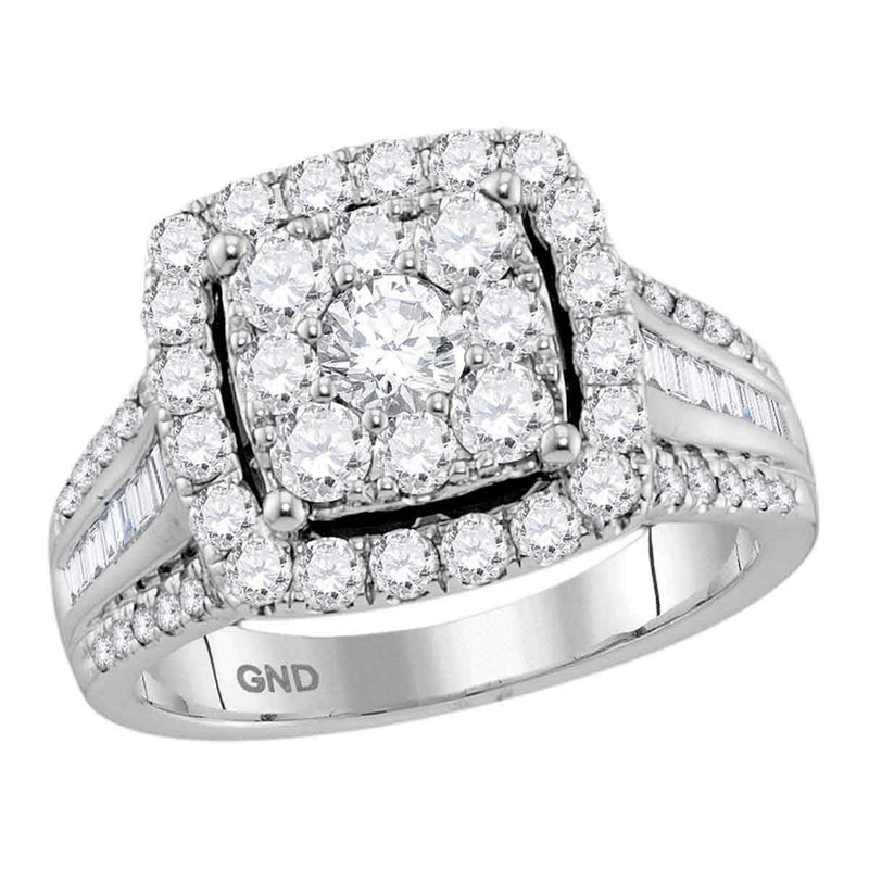 10kt White Gold Women's Round Diamond Square Cluster Bridal Wedding Engagement Ring 1-5/8 Cttw - FREE Shipping (US/CAN) (Certified)-Wedding Jewelry-6-JadeMoghul Inc.
