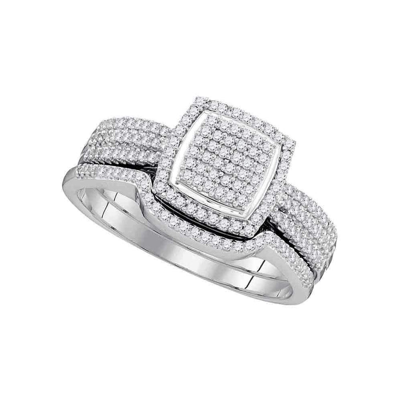 10kt White Gold Women's Round Diamond Square Cluster Bridal Wedding Engagement Ring Band Set 1/2 Cttw - FREE Shipping (US/CAN)-Gold & Diamond Wedding Ring Sets-5-JadeMoghul Inc.
