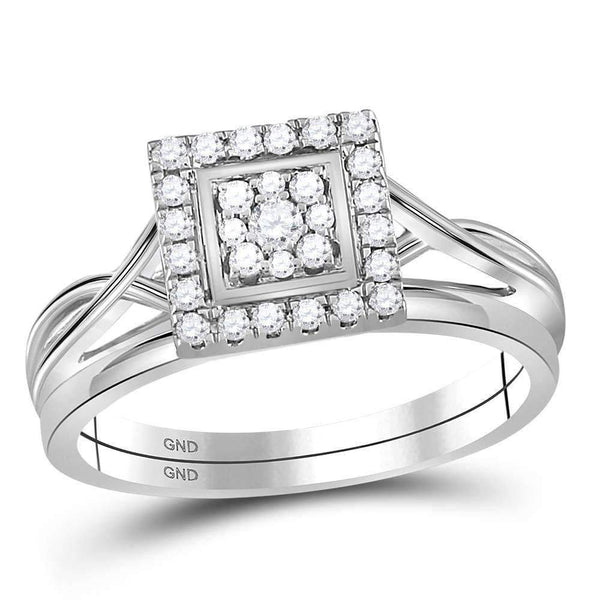 10kt White Gold Womens Round Diamond Square Cluster Bridal Wedding Engagement Ring Band Set 1/3 Cttw - FREE Shipping (US/CAN)-Gold & Diamond Wedding Ring Sets-6-JadeMoghul Inc.