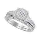 10kt White Gold Womens Round Diamond Square Cluster Bridal Wedding Engagement Ring Band Set 1/3 Cttw-Gold & Diamond Wedding Ring Sets-8-JadeMoghul Inc.