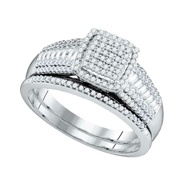 10kt White Gold Women's Round Diamond Square Cluster Bridal Wedding Engagement Ring Band Set 3/8 Cttw - FREE Shipping (US/CAN)-Wedding Jewelry-8-JadeMoghul Inc.
