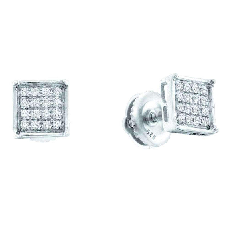 10kt White Gold Women's Round Diamond Square Cluster Earrings 1-10 Cttw - FREE Shipping (USA/CAN)-Gold & Diamond Earrings-JadeMoghul Inc.