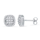 10kt White Gold Women's Round Diamond Square Cluster Earrings 1-2 Cttw - FREE Shipping (USA/CAN)-Gold & Diamond Earrings-JadeMoghul Inc.