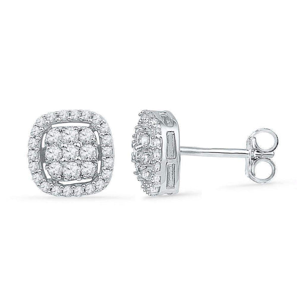 10kt White Gold Women's Round Diamond Square Cluster Earrings 1-2 Cttw - FREE Shipping (USA/CAN)-Gold & Diamond Earrings-JadeMoghul Inc.