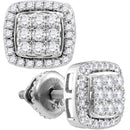 10kt White Gold Women's Round Diamond Square Cluster Earrings 1-2 Cttw - FREE Shipping (USA/CAN)-Gold & Diamond Earrings-JadeMoghul Inc.